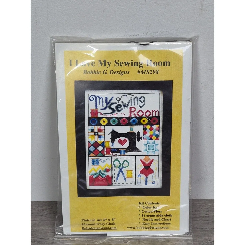 NOS Bobbie G Designs Counted Cross Stitch Kit MS298 Love My Sewing Room Craft